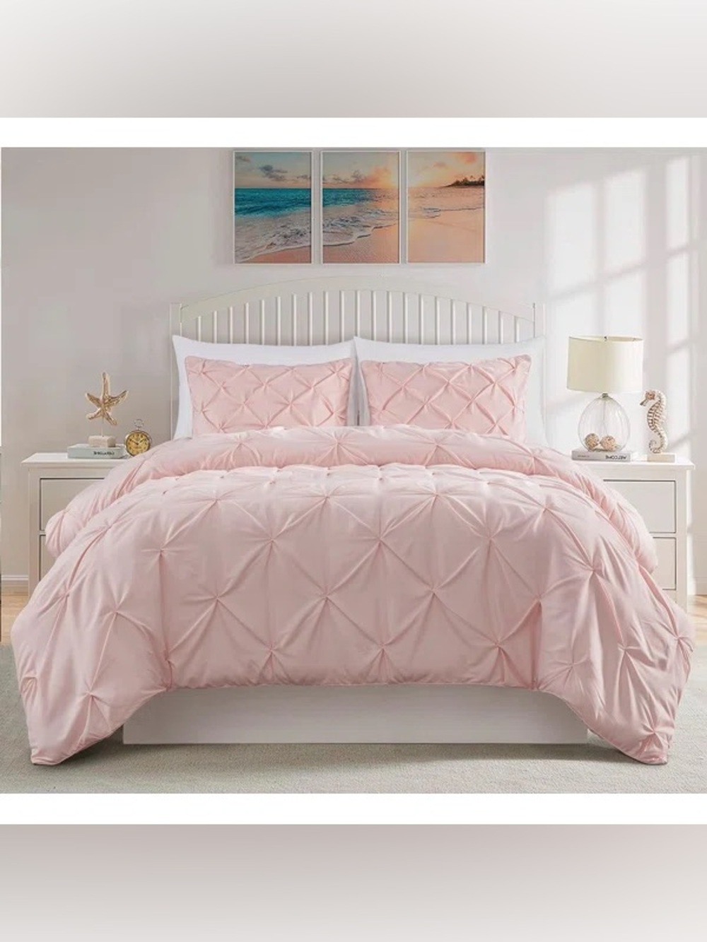 Pink Pinch Pleat 3 piece king Duvet Set